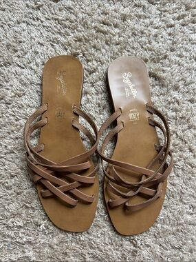 Seychelles Strappy Leather Slide Sandals - Tan/Brown